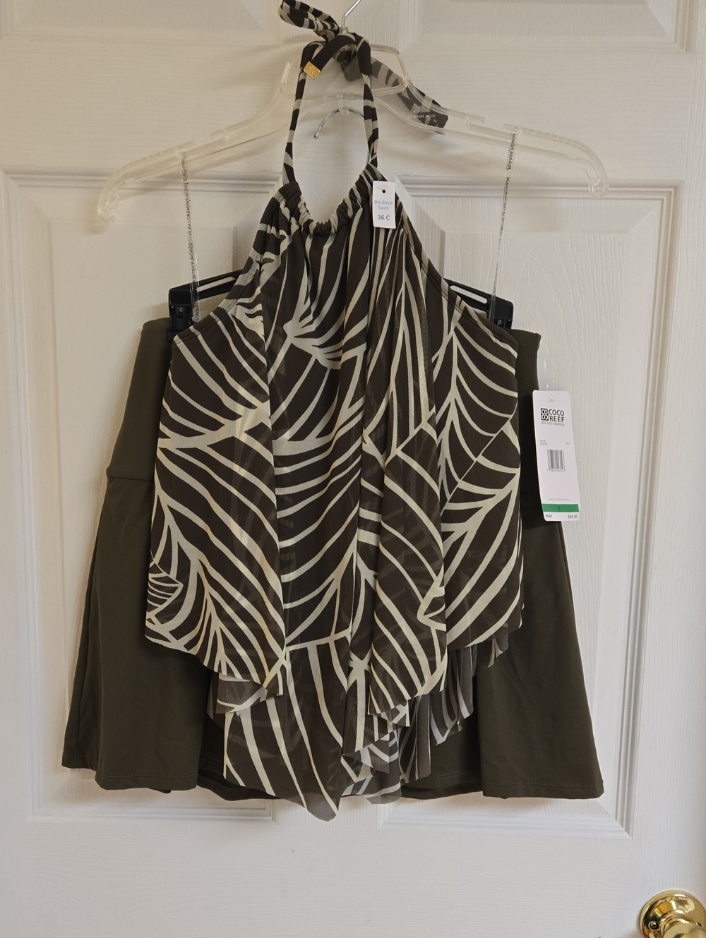 NWT Coco Reef Olive Green and Ivory Two Piece Bathing Suit